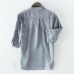 Men's Breathable 100% Cotton Loose Button Striped Half Sleeve Casual T-shirts