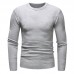 Mens Casual Pure Color O-Neck Pullovers Breathable Cotton Long Sleeve Knit Sweaters