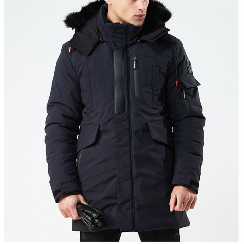 Winter Thick Warm Removable Fluffy Hood Windproof Mens Outdoor Parka Padded Jacket