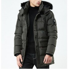 Mens Winter Plus Thick Warm Detachable Fluffy Hood Windproof Outdoor Parka Padded Jacket