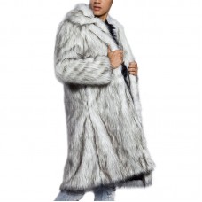 Mens Winter Warm Faux Fur Coat Turn down Collar Mid-long Casual Jacket