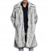 Mens Winter Warm Faux Fur Coat Turn down Collar Mid-long Casual Jacket