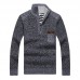 Men's Casual Thicken Patchwork Half-Zipper Stand Collar Chest Pocket Knit Pullovers Sweaters