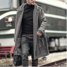 Men's Plus Size Wool Blend Double Side Wearable Thicken Warm Fur Wool Blend Mid Long Coats