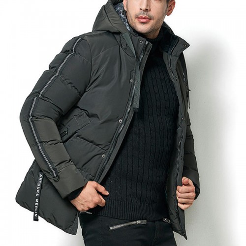 Mens Winter Thick Warm Detachable Hood Outdoor Padded Jacket Parka