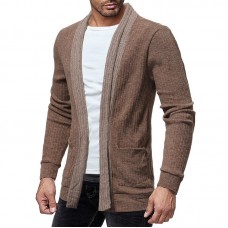 Men's Wool Causal Open Halter Sweaters Fit Knitting Pure Color Long Sleeve Cardigans