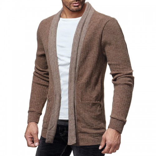 Men's Wool Causal Open Halter Sweaters Fit Knitting Pure Color Long Sleeve Cardigans