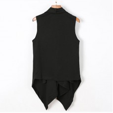 Mens Casual Irregular Heap Collar Sleeveless Solid Color Cardigans Vest