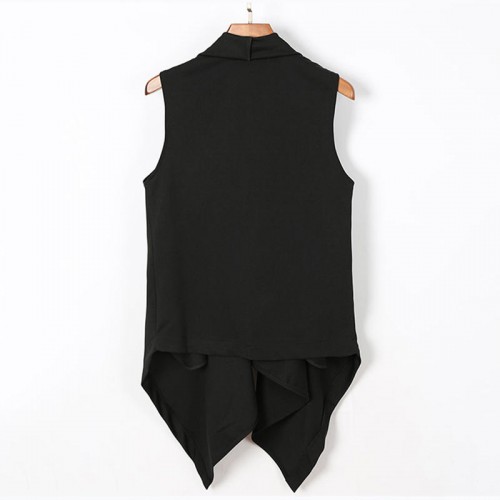 Mens Casual Irregular Heap Collar Sleeveless Solid Color Cardigans Vest