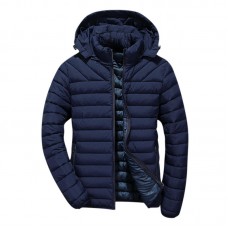 Mens Winter Casual Cotton Down Padded Windproof Hooded Solid Color Jacket