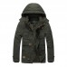 Mens Winter Cotton Thick Fleece Multifunction Pockets Drawstring Warm Jacket