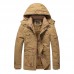 Mens Winter Cotton Thick Fleece Multifunction Pockets Drawstring Warm Jacket