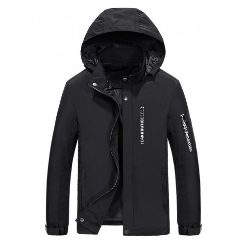 Mens Spring Autumn Letter Printing Solid Color Stylish Zipper Windbreaker Hooded Jacket