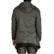 Mens Fashion Mid Long Avant-garde Irregular Hem Solid Color Pockets Hooded Cardigans