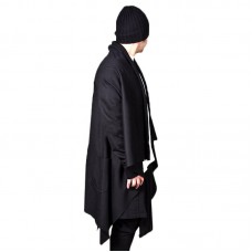 Mens Mid Length Knit Asymmetric Long Shawl Pockets Solid Black Cardigans