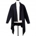 Mens Mid Length Knit Asymmetric Long Shawl Pockets Solid Black Cardigans