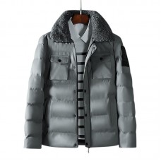 Mens Winter Thick Warm Fur Lapel Quilted Padded Jacket