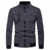 Mens Stand Collar Multi-pocket Jacket Casual Black Coat Sweater