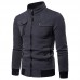 Mens Stand Collar Multi-pocket Jacket Casual Black Coat Sweater