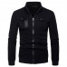 Mens Stand Collar Multi-pocket Jacket Casual Black Coat Sweater