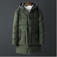 Mens Winter Mid Long Hooded Padded Jacket Parka