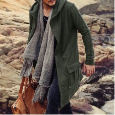 Fashion Mid Long Solid Color Hoodie Drawstring Cardigans For Men