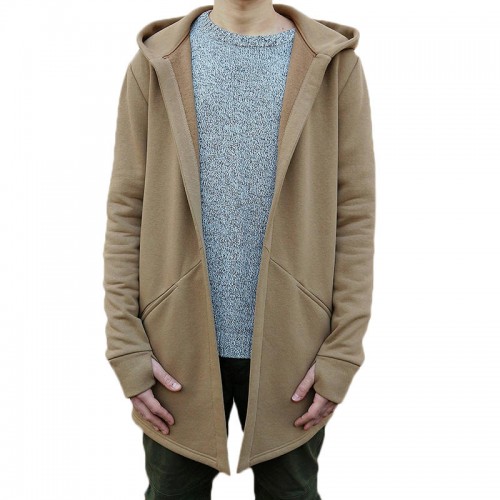 Casual Mid Long Solid Color Long Sleeve Hoodie Cardigans For Men