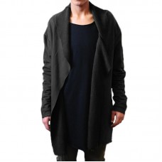 Mens Essential Casual Oversized Stitching Solid Color Long Turn Down Collar Sweatshirts Cardigans