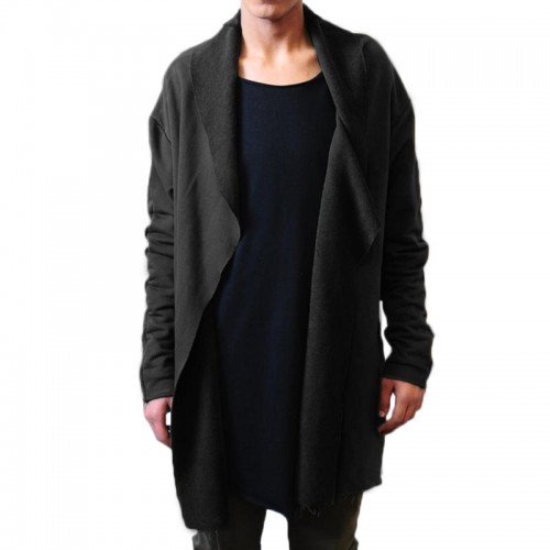 Mens Essential Casual Oversized Stitching Solid Color Long Turn Down Collar Sweatshirts Cardigans