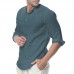 Mens Cotton Button Neck Casual Long Sleeve Slim Fit Shirt Tee Tops