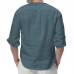 Mens Cotton Button Neck Casual Long Sleeve Slim Fit Shirt Tee Tops