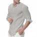 Mens Cotton Button Neck Casual Long Sleeve Slim Fit Shirt Tee Tops