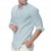 Mens Cotton Button Neck Casual Long Sleeve Slim Fit Shirt Tee Tops