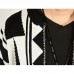 Mens Black White Patchwork Mid Long Style Fashion Casual Knit Cardigans