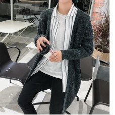 Men Comfy Mid-Length Knit Loose Breathable Pockets Solid Color Cardigans