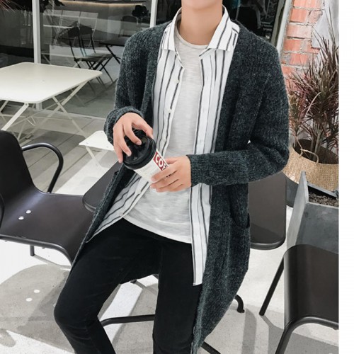 Men Comfy Mid-Length Knit Loose Breathable Pockets Solid Color Cardigans