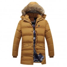 Mens Winter Mid Length Thickened Buttons Solid Color Warm Padded Jacket