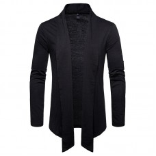 Men Casual Brief Mid Length Turn-down Collar Solid Color Thin Cardigans