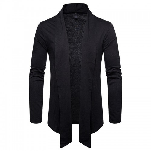 Men Casual Brief Mid Length Turn-down Collar Solid Color Thin Cardigans