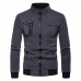 Mens Casual  Multifunction Pockets Zipper Thick Stitching Top Long Sleeve Solid Color Coats