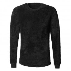 Mens Casual Comfy Fleece Round Neck Solid Color Long Sleeve Pullovers Sweaters