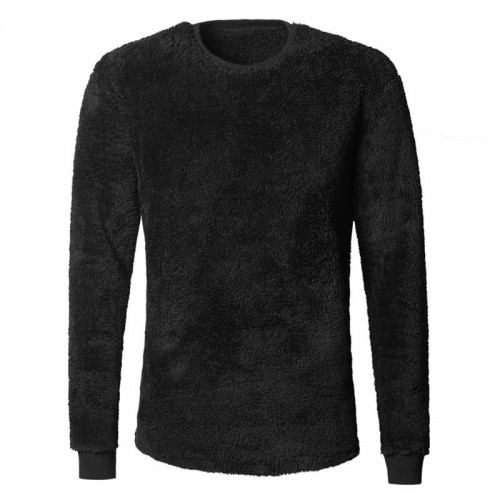 Mens Casual Comfy Fleece Round Neck Solid Color Long Sleeve Pullovers Sweaters