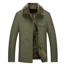 Mens Plus Size Lapel Collar Fleece Warm Chest Pocket Winter Jacket