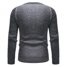 Mens Stitching Color Pullovers Tops Wrinkle O-Neck Collar Sweaters