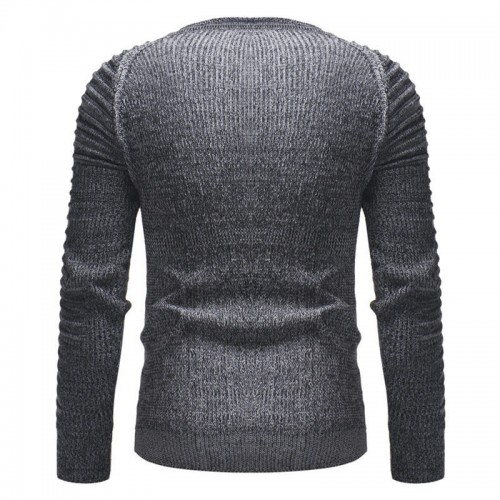 Mens Stitching Color Pullovers Tops Wrinkle O-Neck Collar Sweaters