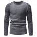 Mens Stitching Color Pullovers Tops Wrinkle O-Neck Collar Sweaters