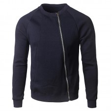 Mens Stitching Side Zipper Round Neck Street Style Solid Color Cardigans