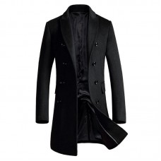 Mens Mid Long Slim Woolen Overcoat Thick Warm Double-breasted Stylish Trench Coat