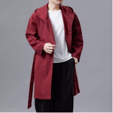 Men's Vintage Casual Cotton Linen Hooded Collar Long Sleeve Sweater Cardigans