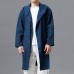 Men's Vintage Casual Cotton Linen Hooded Collar Long Sleeve Sweater Cardigans